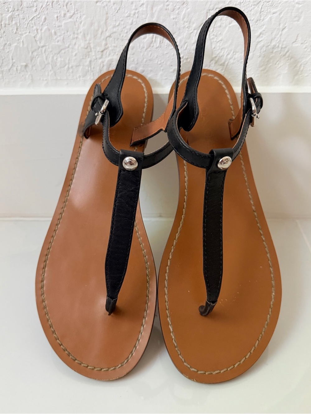 Coach Leila Black Leather Sandals Size 8